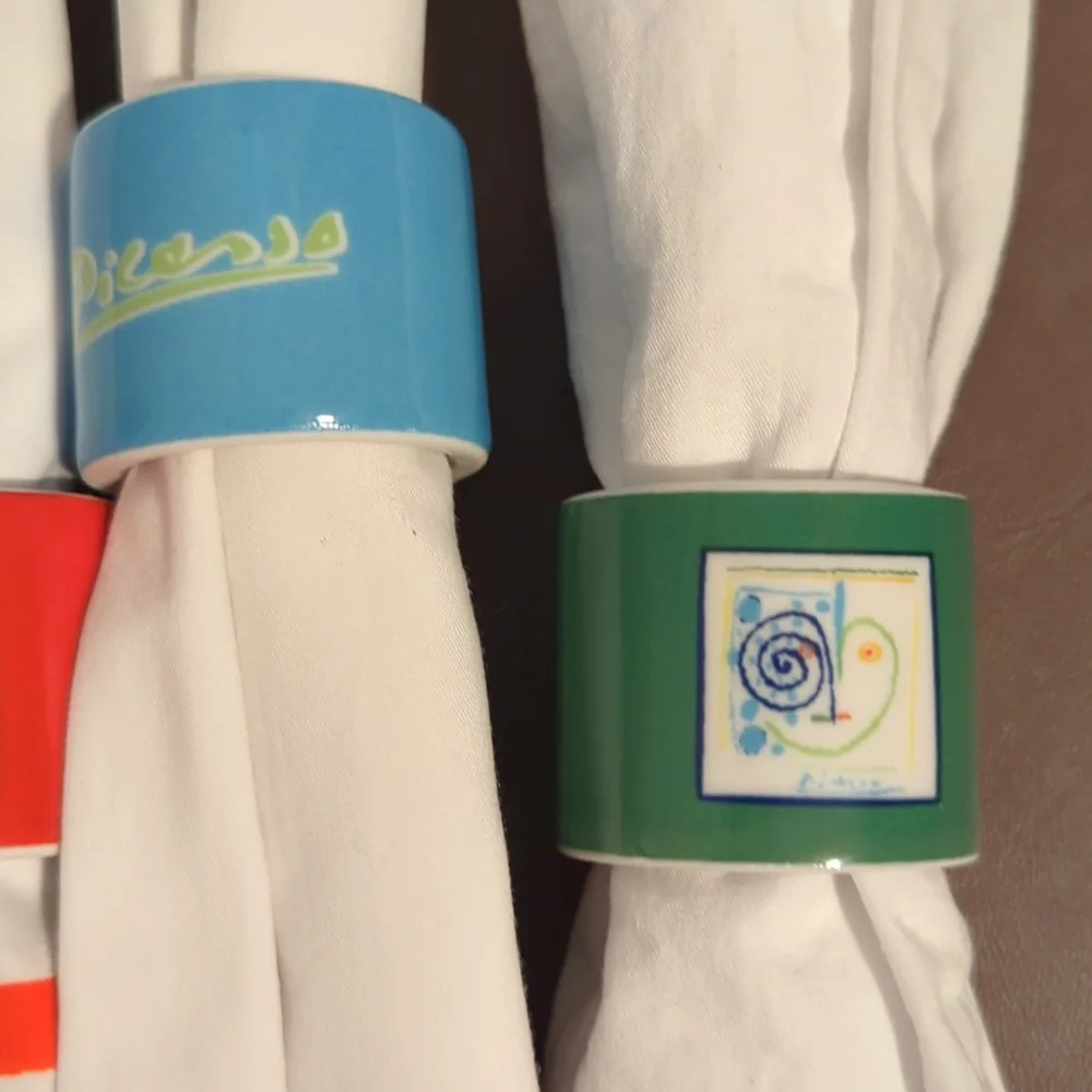 Set Of Picasso Ceramic Napkin Rings With Napkins 100% Cotton The Heart 1962